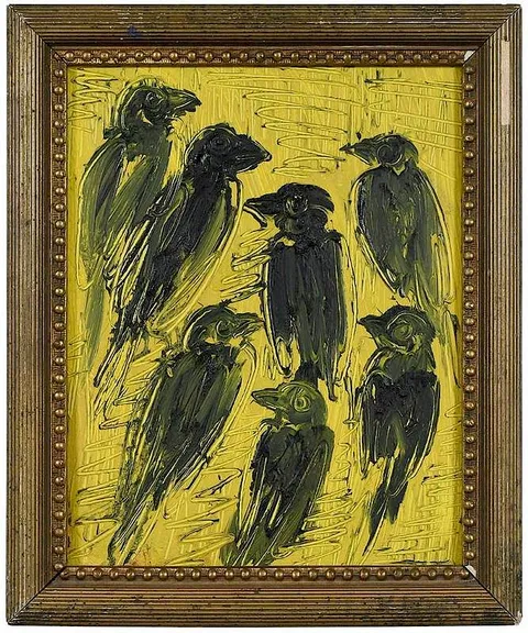 Hunt Slonem, Finches, 1996, oil on paper board