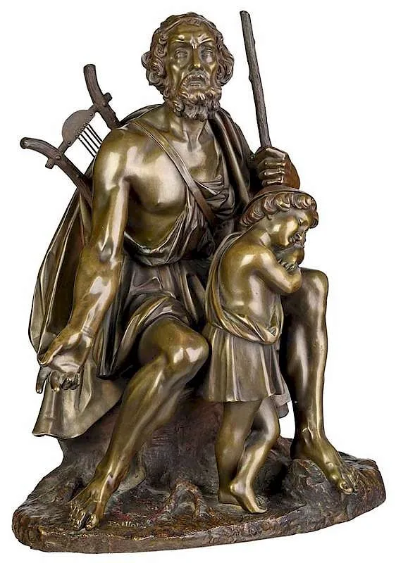 Edme Nicolas Faillot, Homer with a Resting Boy, patinated bronze