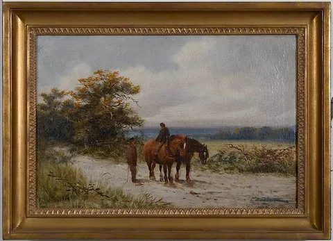 Josef Hahn, Figures with Horses, oil on canvas