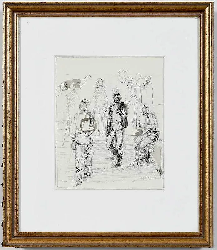 Students at Union Square by Isabel Bishop, mixed media cream paper, sold Dec 2019