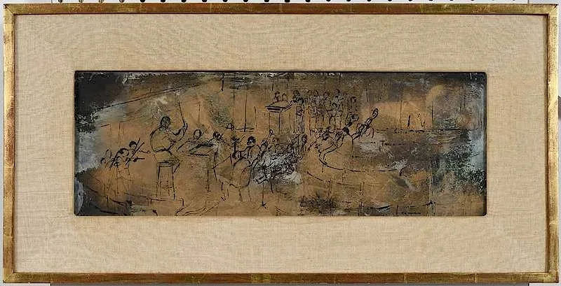 Orchestra by Betty Esman, mixed media on card, sold Dec 2019