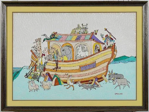 Jovan Obican, Noah's Ark, acrylic on paper