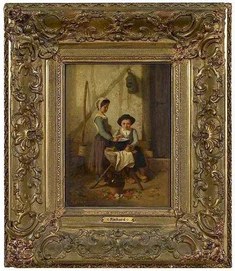 A Break from the Day by Adhémar Richard, oil on panel, sold Dec 2019