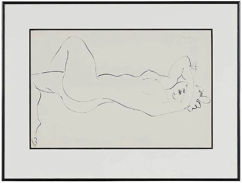 Sidney Simon, Recumbent Nude, ink on paper