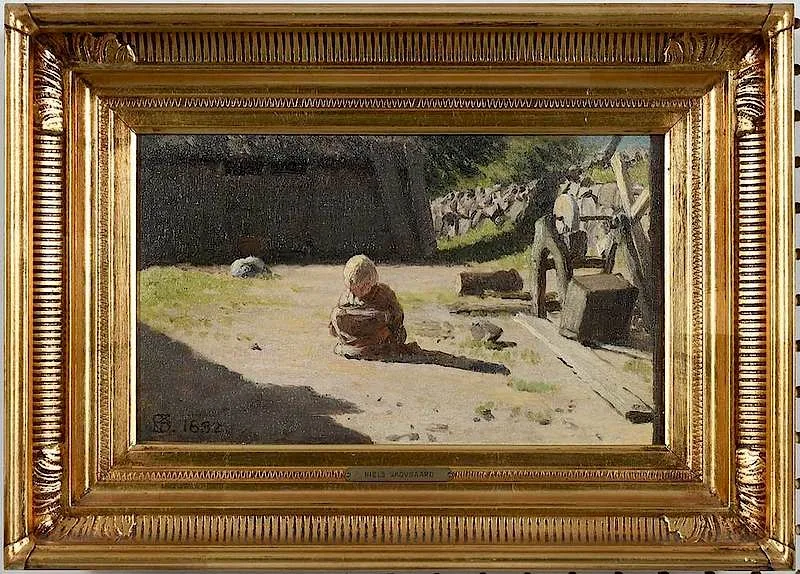 Niels Skovgaard, Child in a Farmyard, 1882, oil on canvas board