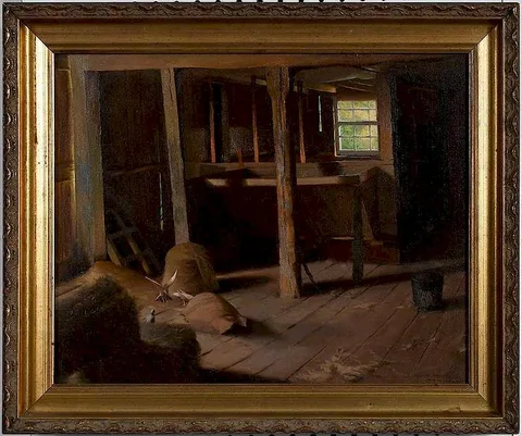 Anthony Watkins, Interior Barn Scene with Pigeons, Lincoln, VA, oil on canvas
