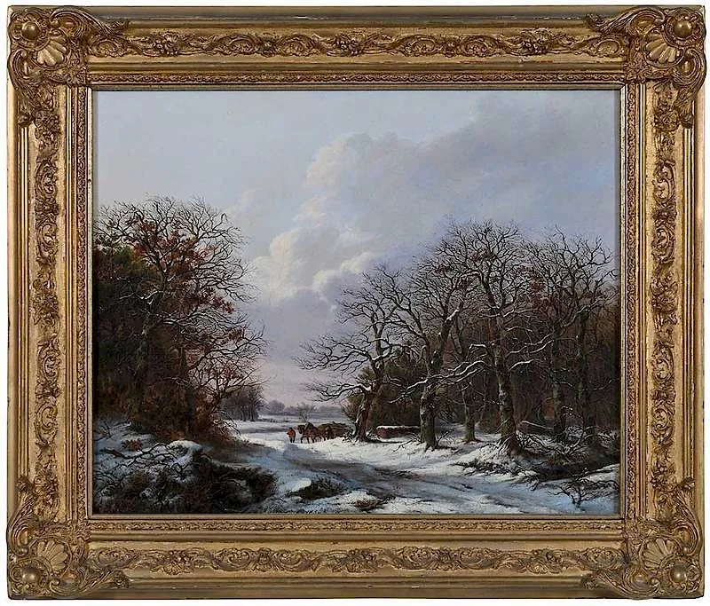 Marinus Adrianus Koekkoek The Elder, Loggers on a Winter Track, oil on panel