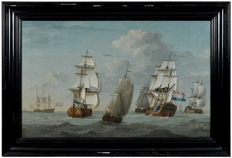 Joghem De Vries, Dutch Ships in a Harbor, 1777, oil on canvas