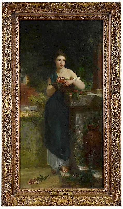 Émile Munier, Girl with a Basket of Cherries, oil on canvas