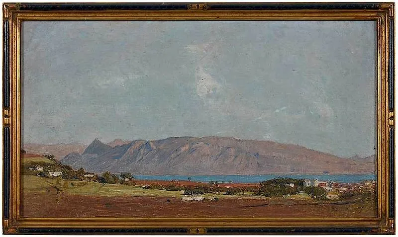Philippe Robert, Panoramic Landscape, Egypt, oil on canvas board