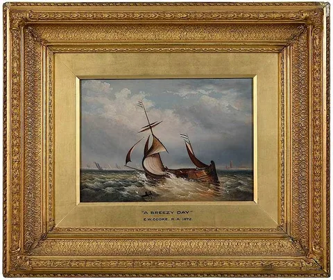 Edward William Cooke, ÿFishing Vessel in Rough Waters, oil on tin