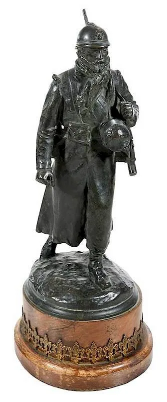 Le poilu marchant by Paul Jean Marie Ducuing, bronze on wooden base with metal embellishment, sold Sep 2019