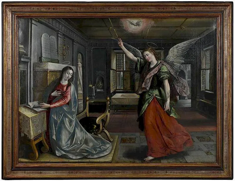 The Annunciation by Maerten de Vos, oil on canvas, offered Sep 2019