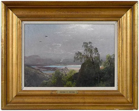 Hermann Herzog, The Distant Lake, apparently, oil on board