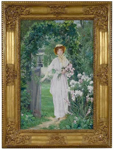 Francis Coates Jones, At the Garden Gate, oil on canvas