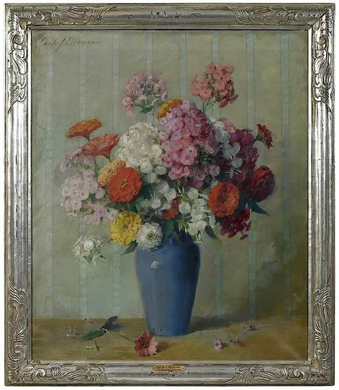 Carle John Blenner, Phlox and Zinnias, oil on canvas