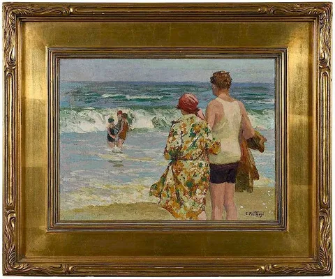 Edward Henry Potthast, At the Seashore, oil on canvas