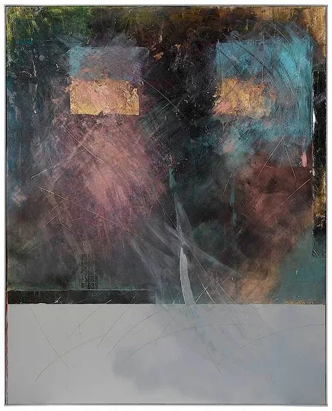 Scott Upton, ÿUntitled, abstract composition, oil on canvas with applied elements