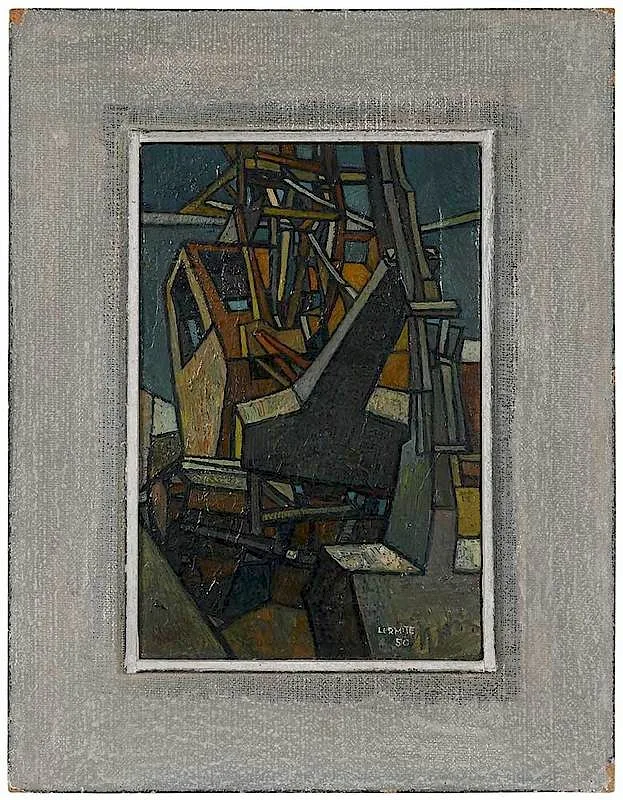 Lermite, Pelle Mecaniqueÿ(Steam Shovel), 1950, oil and encaustic on jute mounted to paperboard
