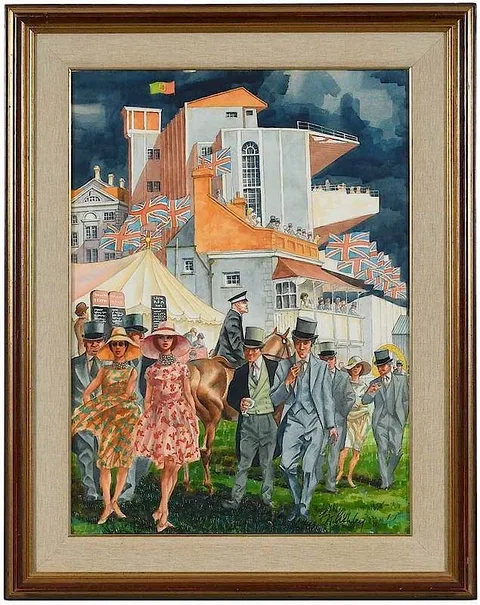Frank N. Ashley, Walk to the Paddock, No. 34, 200th Epsom Derby, watercolor on paper