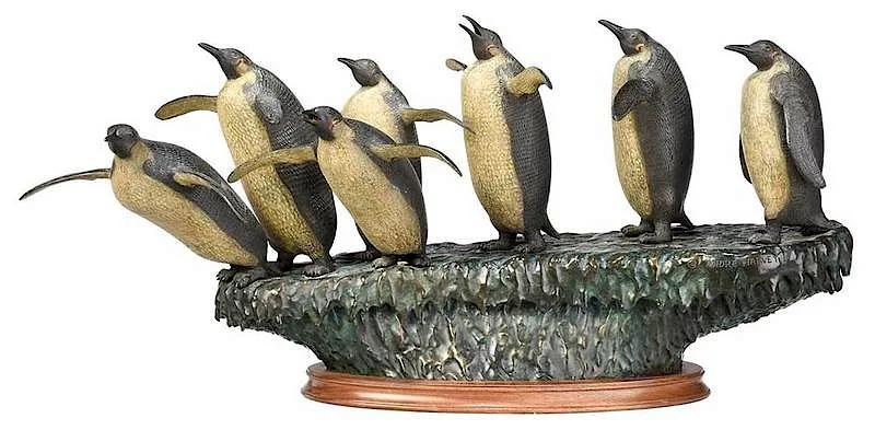 Andr‚ Harvey, A Gathering of Emperors, 1988, polychromed bronze with walnut base