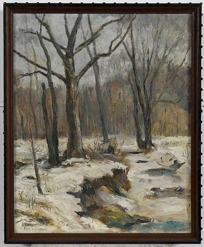 Pennsylvania Snow Scene by Charles Reed Gardner, oil on canvas, sold Sep 2019
