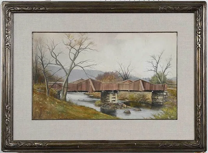 George S. Payne, The Covered Bridge, watercolor