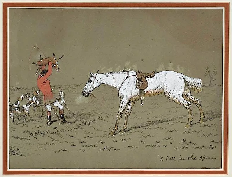 A Kill in the Open by Cecil Aldin, colored chalk on brown paper, sold Sep 2019
