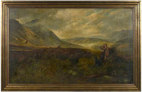 James Hardy, Grouse Hunting in Scotland, oil on canvas