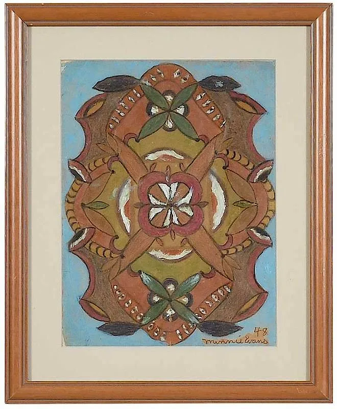 Untitled by Minnie Evans, 1948, mixed media on brown paper, sold Jul 2019