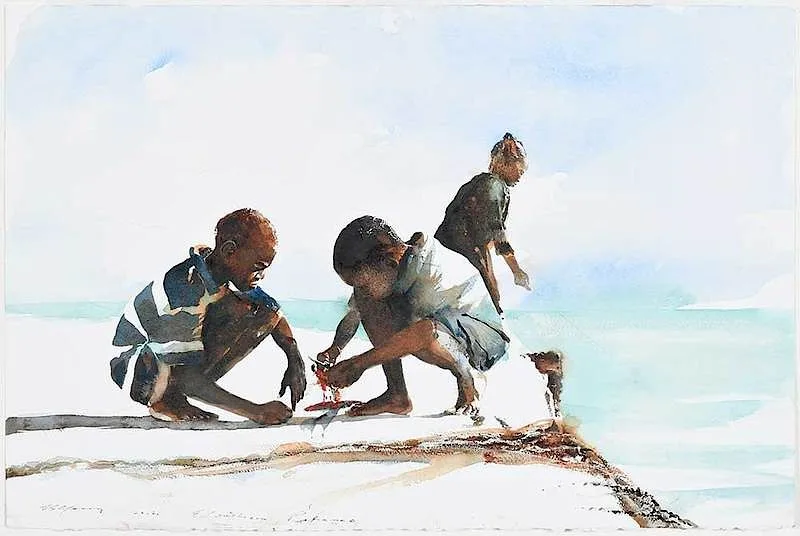 Handline Hook study by Stephen Scott Young, 2012, watercolor, sold Jul 2019