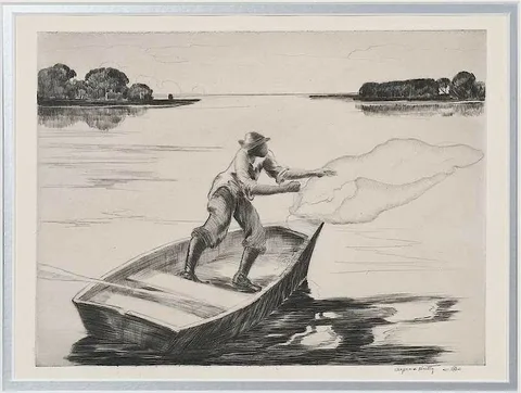 Alfred Hutty, Shrimp Caster, drypoint on paper