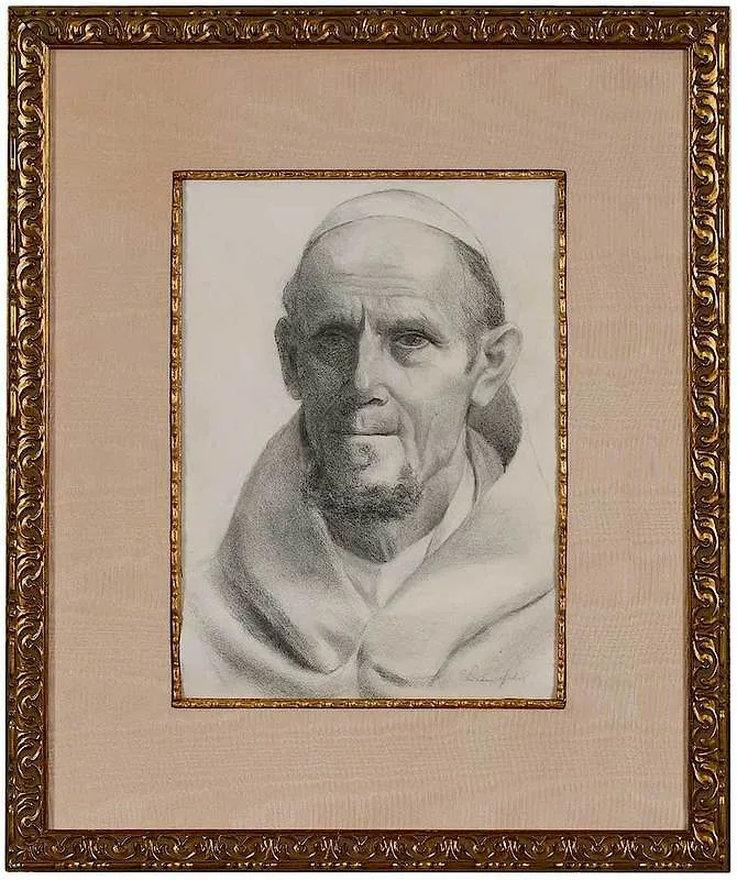 Elliott Daingerfield, Portrait of a religious figure, graphite on paper