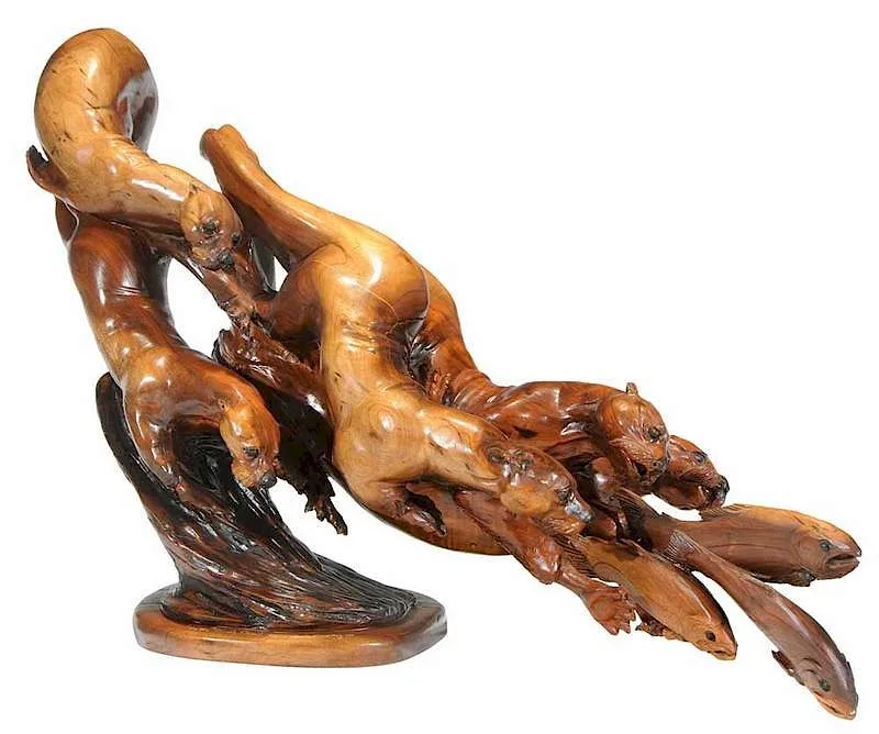In the River's Flow by J. Chester (Skip) Armstrong, 2007, carved wood, sold Jul 2019