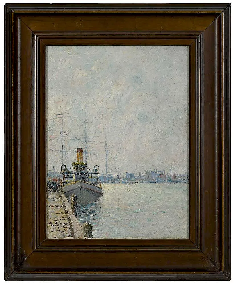 Paul Sawyier, New York Harbor, oil on paper