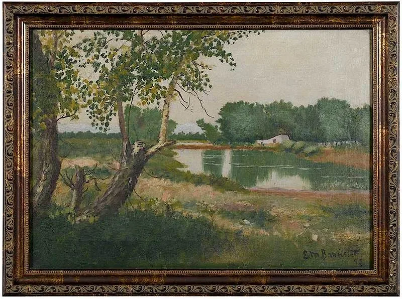 Along the River by Edward Mitchell Bannister, oil on canvas, sold Jul 2019