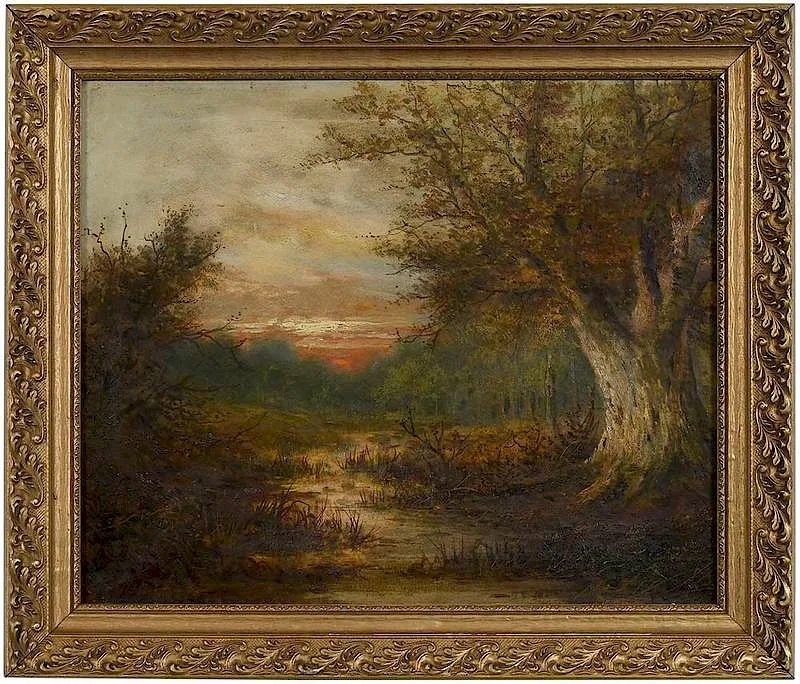 Robert Jenkins Onderdonk, Sunset through the Trees, oil on canvas