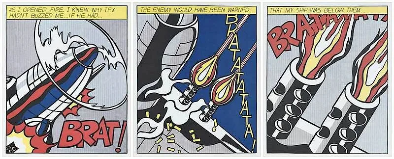 As I Opened Fire, triptych by Roy Lichtenstein, 1966, color offset lithographs, sold Jul 2019