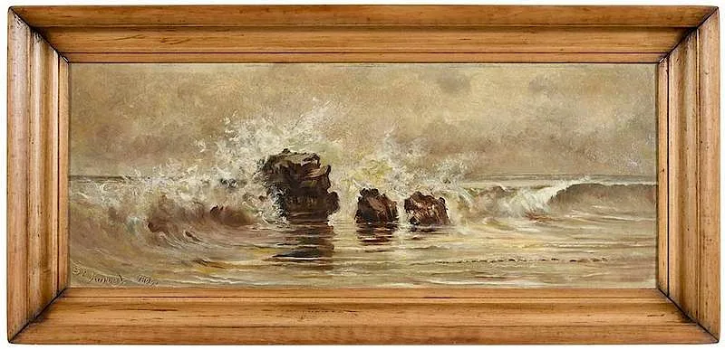 Sarah E. Harvey, Crashing Waves, oil on board