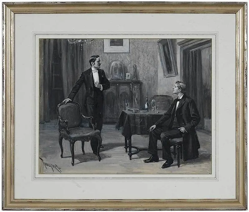 Thure de Thulstrup, Brandy and Cigars, gouache on illustration board