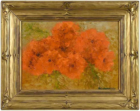 Walter Hasbrouk, Orange Poppies, oil on canvas laid on board