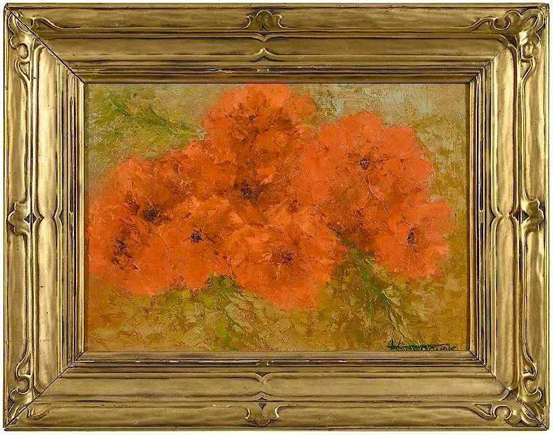 Walter Hasbrouk, Orange Poppies, oil on canvas laid on board