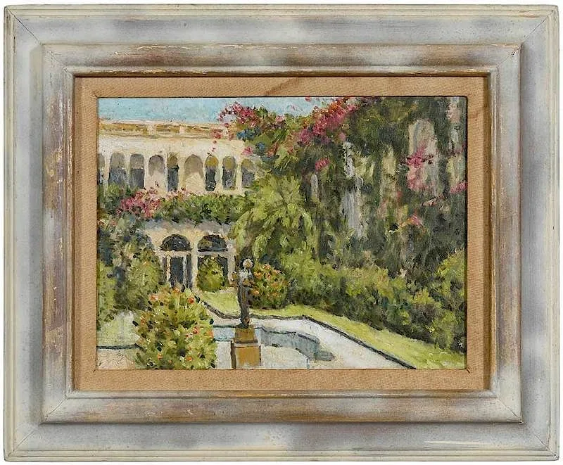 Helen S. Dumond, Ringling Art Museum Courtyard, Sarasota, Florida, oil on board