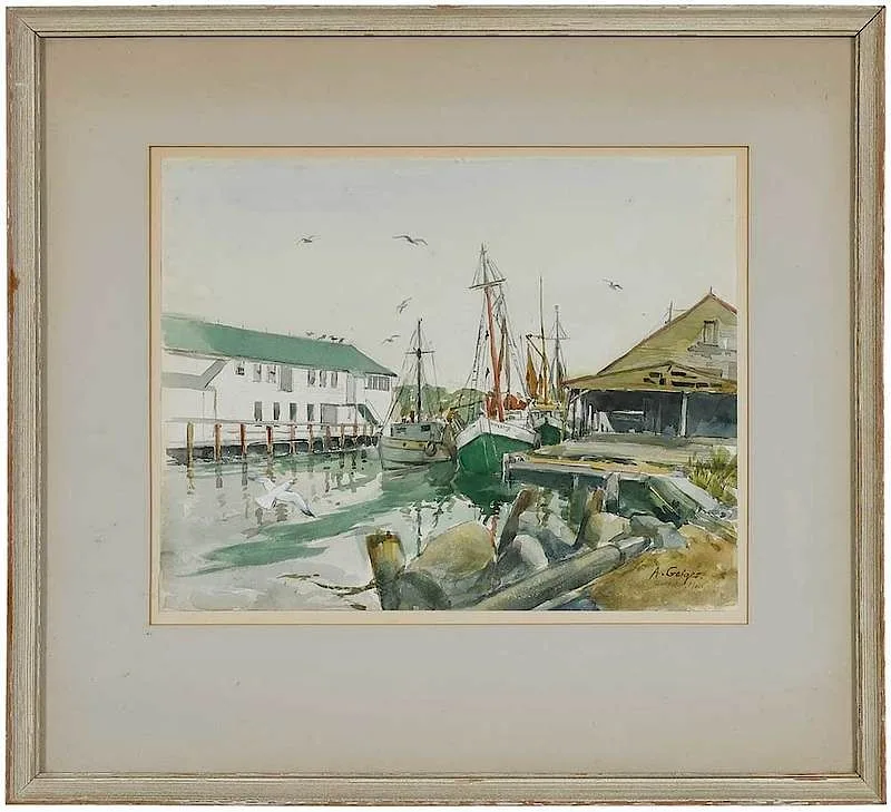 A. Geiges, Gloucester Fishing Boats, watercolor on paper