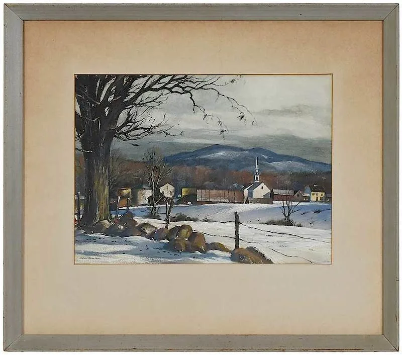 Richard Clark Hare, Village in Winter, watercolor on paper