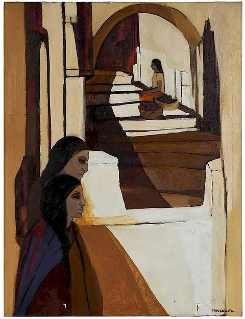 Ira Moskowitz, Pueblo Village, oil on canvas