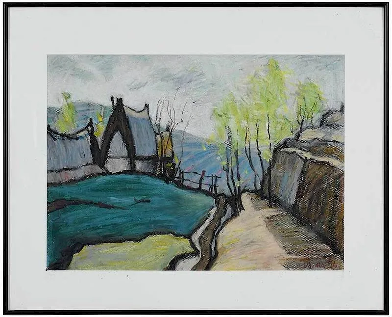 Wenhai Ma, Chinese Village, 1996, conte crayon on paper