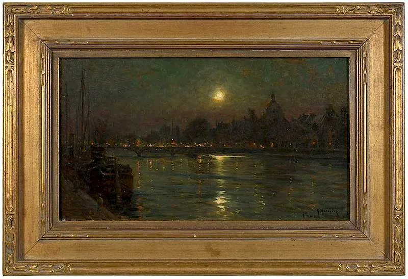 Georges Maroniez, Moonlight on the Thames, London, oil on canvas