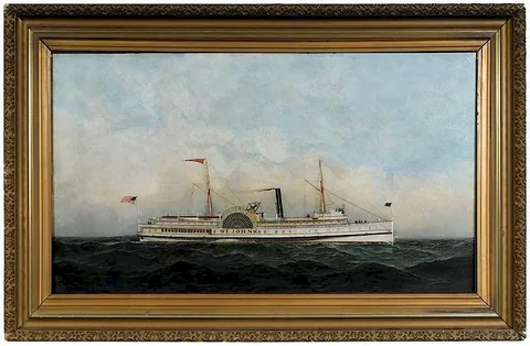 Antonio Jacobsen, Paddlewheel Steamship St. Johns, oil on canvas