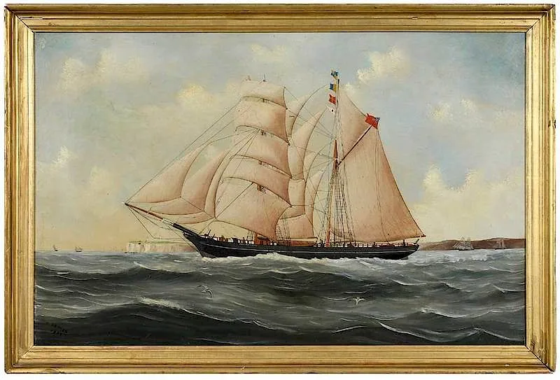 John Fannen, The Brigantine Ship Adolphe & Laura Off Dover, oil on canvas